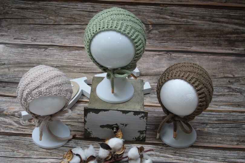 Whirlwind knitted bonnet in a spiral pattern