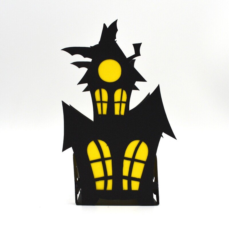 Schwarze Spukhaus-Silhouette mit gelben Fenstern als Plottdatei