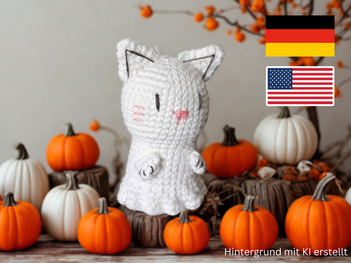 Crochet Pattern: Cat Ghost Bag Charm for Halloween