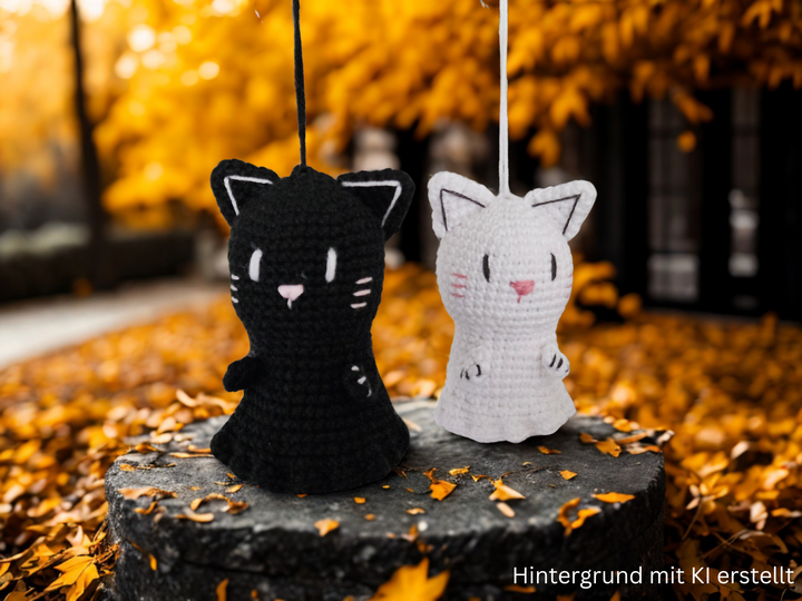 Crochet Pattern: Cat Ghost Bag Charm for Halloween