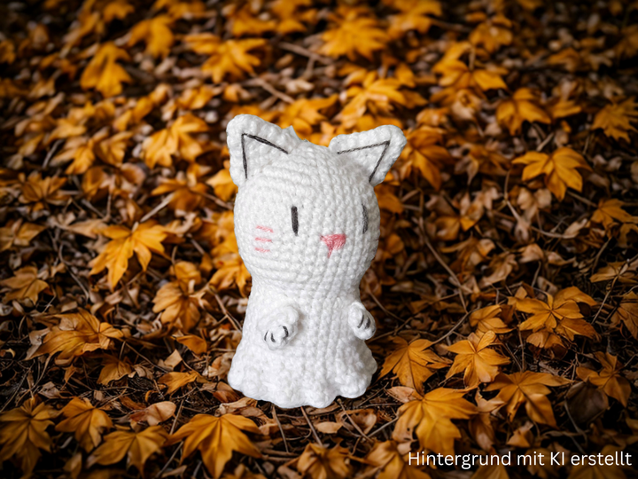 Crochet Pattern: Cat Ghost Bag Charm for Halloween