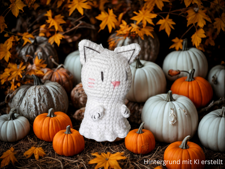Crochet Pattern: Cat Ghost Bag Charm for Halloween