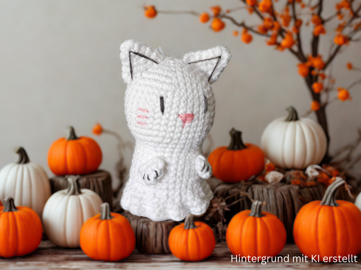 Crochet Pattern: Cat Ghost Bag Charm for Halloween