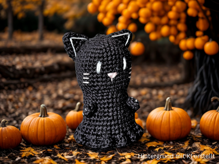 Crochet Pattern: Cat Ghost Bag Charm for Halloween
