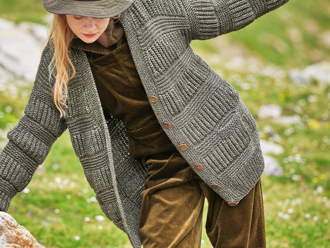 Patentmuster-Jacke mit Kraus-rechts-Streifen