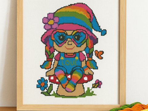 Rainbow Hippie Gnome Cross Stitch Pattern | PDF Embroidery Design