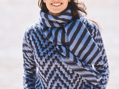 Pulli im Hebemaschenmuster mit Schal und Mütze im Hebemaschenmuster mit Schal und Mütze