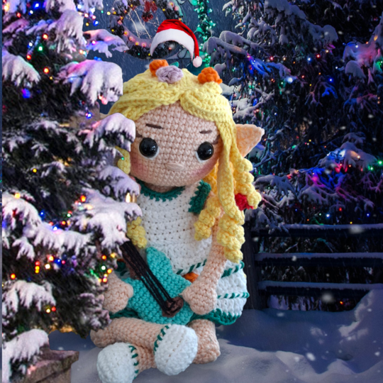 DIY Häkelanleitung Elfe "Almina" mit Gitarre- Amigurumipuppe