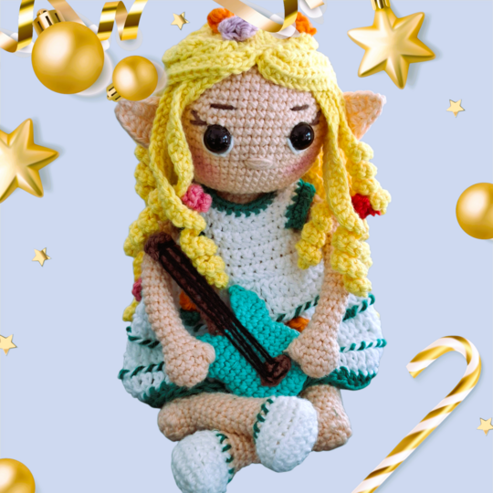 DIY Häkelanleitung Elfe "Almina" mit Gitarre- Amigurumipuppe