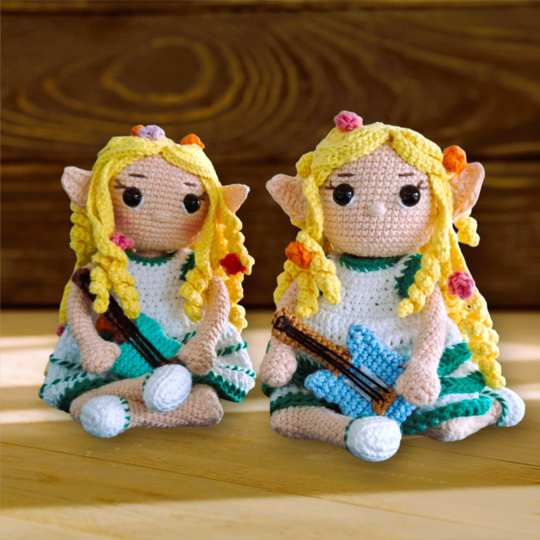 DIY Häkelanleitung Elfe "Almina" mit Gitarre- Amigurumipuppe