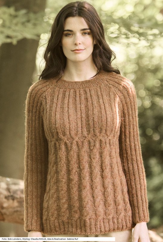 Raglanpulli mit Zopf- und Rippenmuster - Bild 5