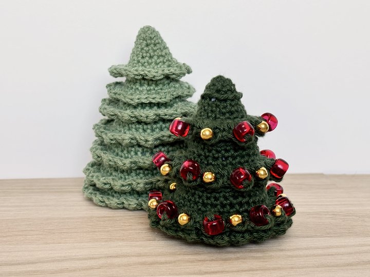 Weihnachtsbäume m. Perlen häkeln, Tannenbaum Weihnachtsdeko, Winterdeko