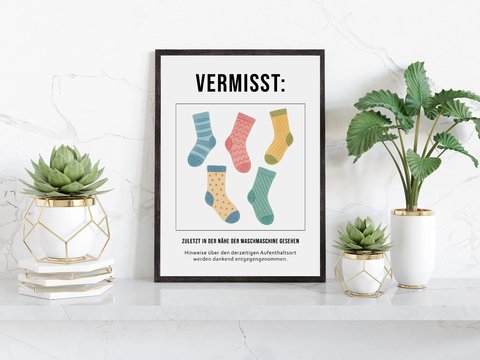 Poster VERMISST SOCKEN Poster Badezimmer DOWNLOAD