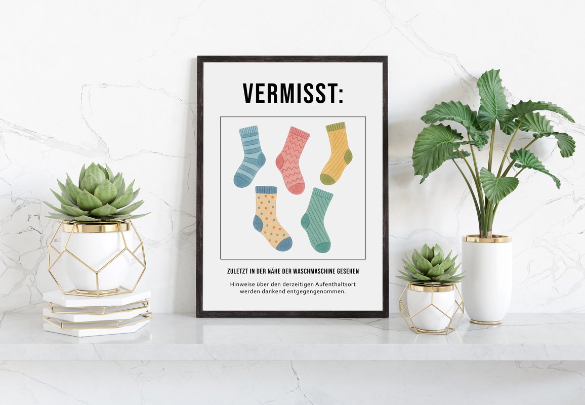 Poster VERMISST SOCKEN Poster Badezimmer DOWNLOAD