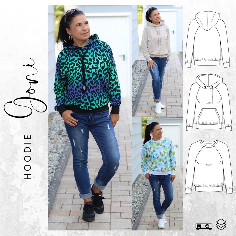 Raglanhoodie GONI Gr. 32-56 Schnittmuster PDF Ebook