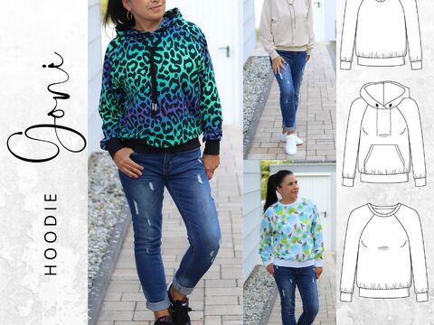 Raglanhoodie GONI Gr. 32-56 Schnittmuster PDF Ebook
