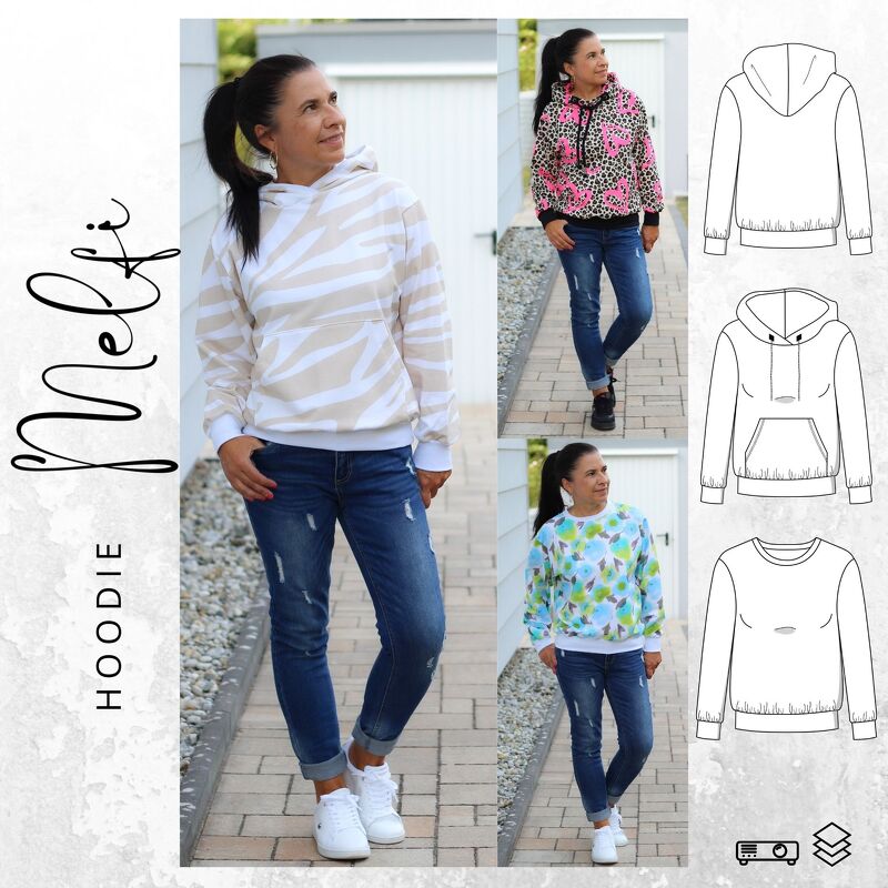 Hoodie MELFI Gr. 32-56 Schnittmuster PDF Ebook