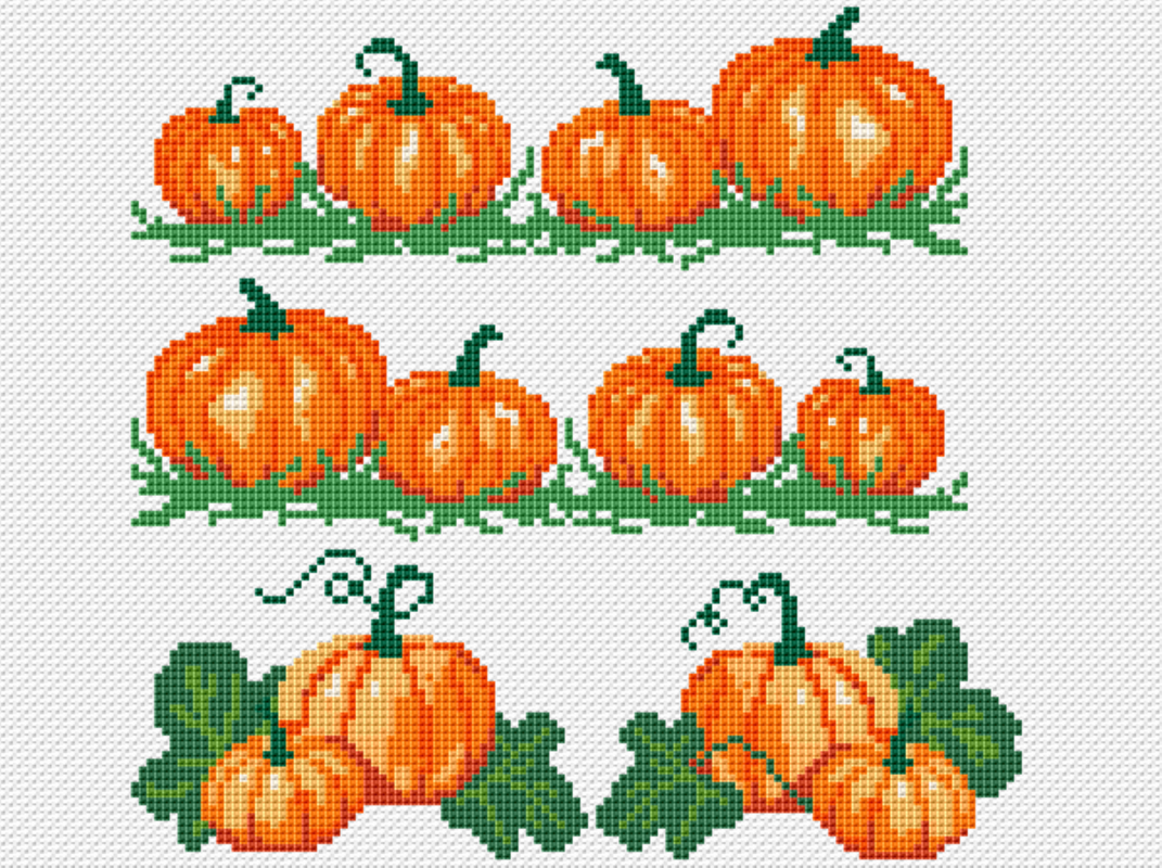 Kreuzstichvorlage Kürbisse für herbstliche Stickereien als PDF und PNG