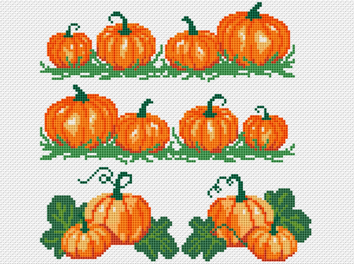 Kreuzstichvorlage Kürbisse für herbstliche Stickereien als PDF und PNG
