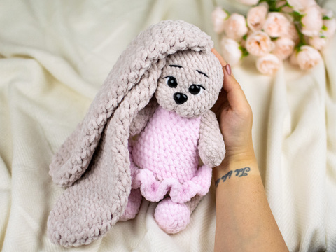 Candy Bunny Crochet Pattern – Chenille Bunny with Dress PDF Tutorial