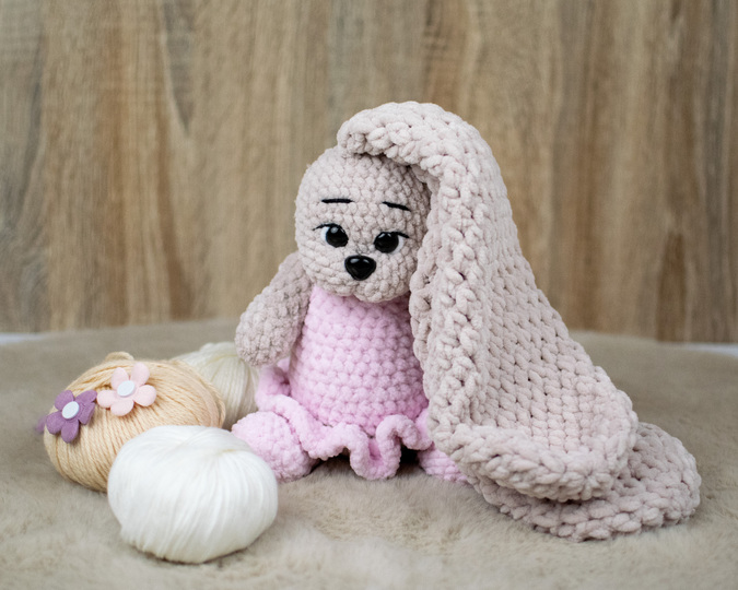 Candy Bunny Crochet Pattern – Chenille Bunny with Dress PDF Tutorial