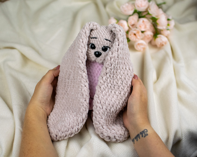 Candy Bunny Crochet Pattern – Chenille Bunny with Dress PDF Tutorial