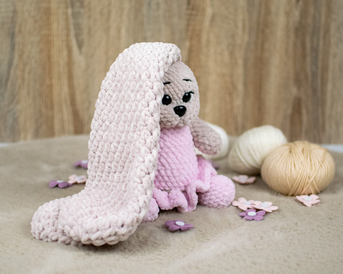 Candy Bunny Crochet Pattern – Chenille Bunny with Dress PDF Tutorial