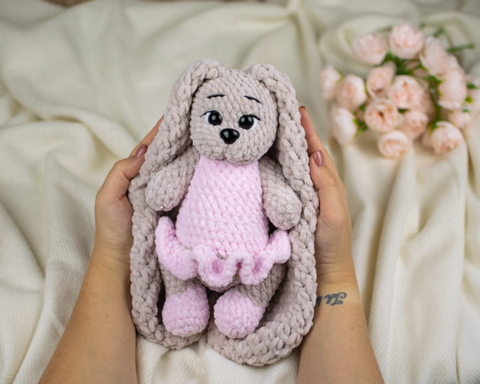 Candy Bunny Crochet Pattern – Chenille Bunny with Dress PDF Tutorial