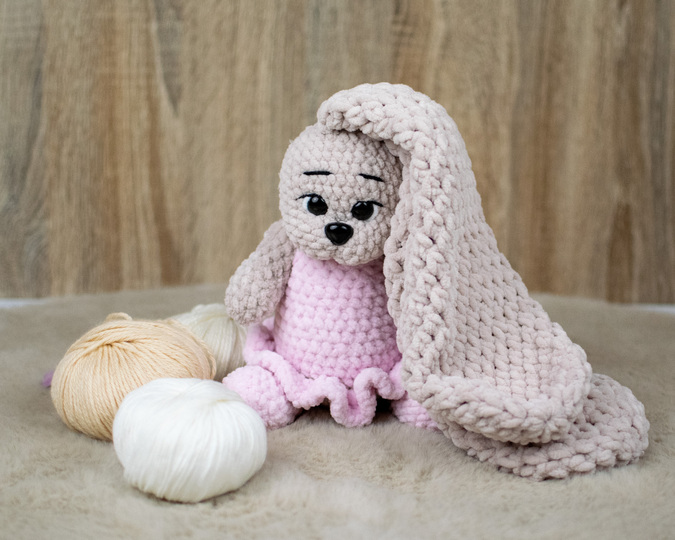 Candy Bunny Crochet Pattern – Chenille Bunny with Dress PDF Tutorial