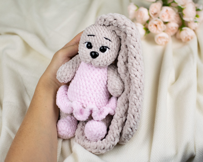 Candy Bunny Crochet Pattern – Chenille Bunny with Dress PDF Tutorial