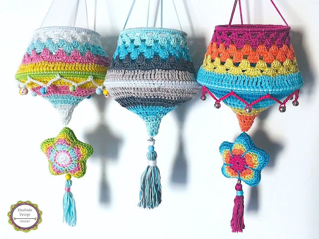 Crochet Pattern Boho Star Lantern, Colorful Lamp for Christmas Decoration