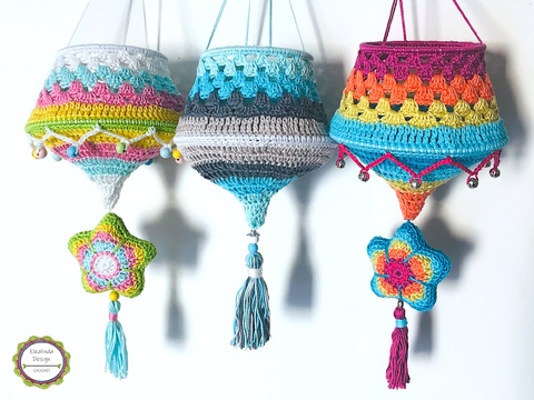 Crochet Pattern Boho Star Lantern, Colorful Lamp for Christmas Decoration