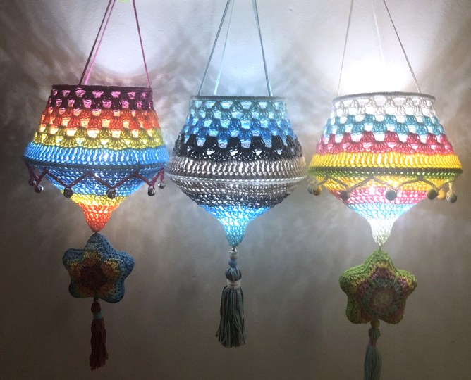 Crochet Pattern Boho Star Lantern, Colorful Lamp for Decoration