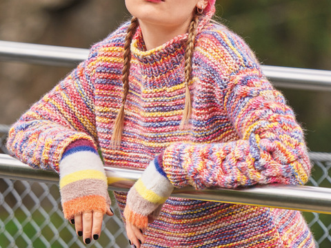 Melierter Pulli mit Zöpfen