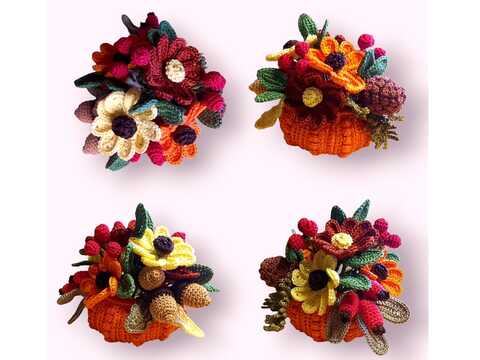 Häkelanleitung / Herbstgesteck mit Kürbisschale