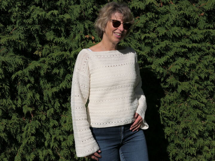 Häkelanleitung Pullover Cremosa - zeitlos schöner Damenpullover in Wollweiß