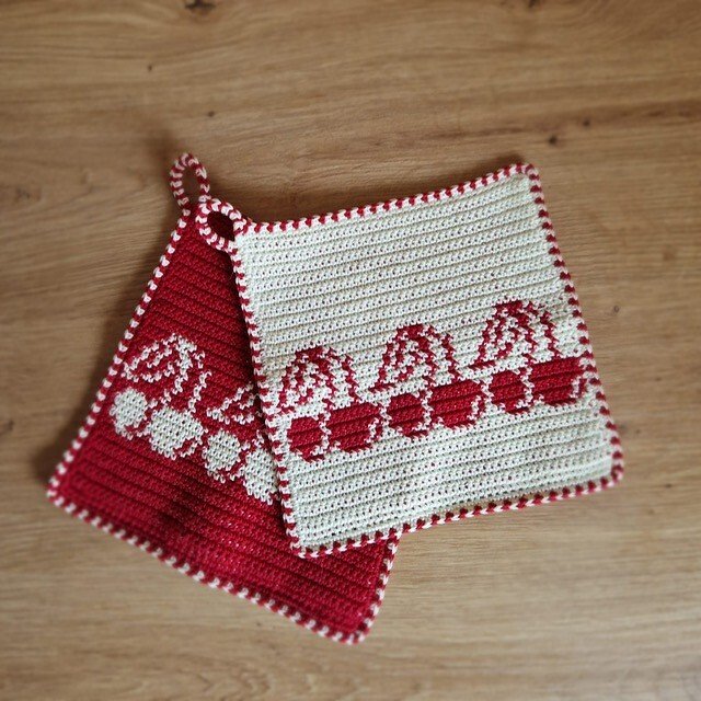 Häkelanleitung Topflappen "Kirschen"