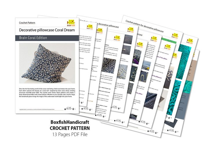 Crochet pattern pillowcase coral dream edition brain coral with zipper