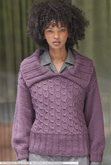 Zopfmuster-Pulli mit großen Kragen