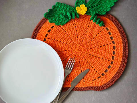 Crochet Pattern Pumpkin Placemat for Halloween Table Decor