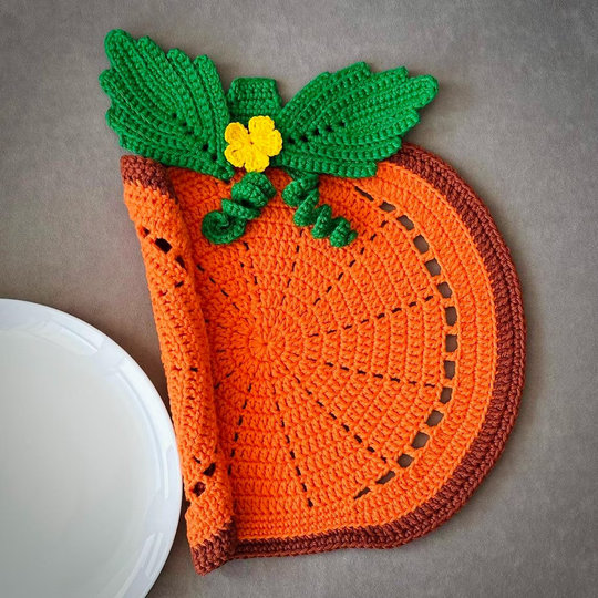 Crochet Pattern Pumpkin Placemat for Halloween Table Decor