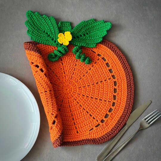 Crochet Pattern Pumpkin Placemat for Halloween Table Decor