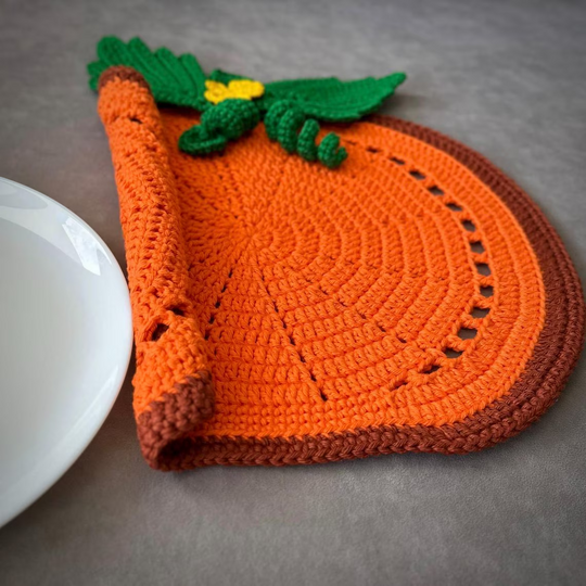 Crochet Pattern Pumpkin Placemat for Halloween Table Decor