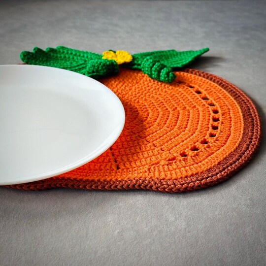 Crochet Pattern Pumpkin Placemat for Halloween Table Decor