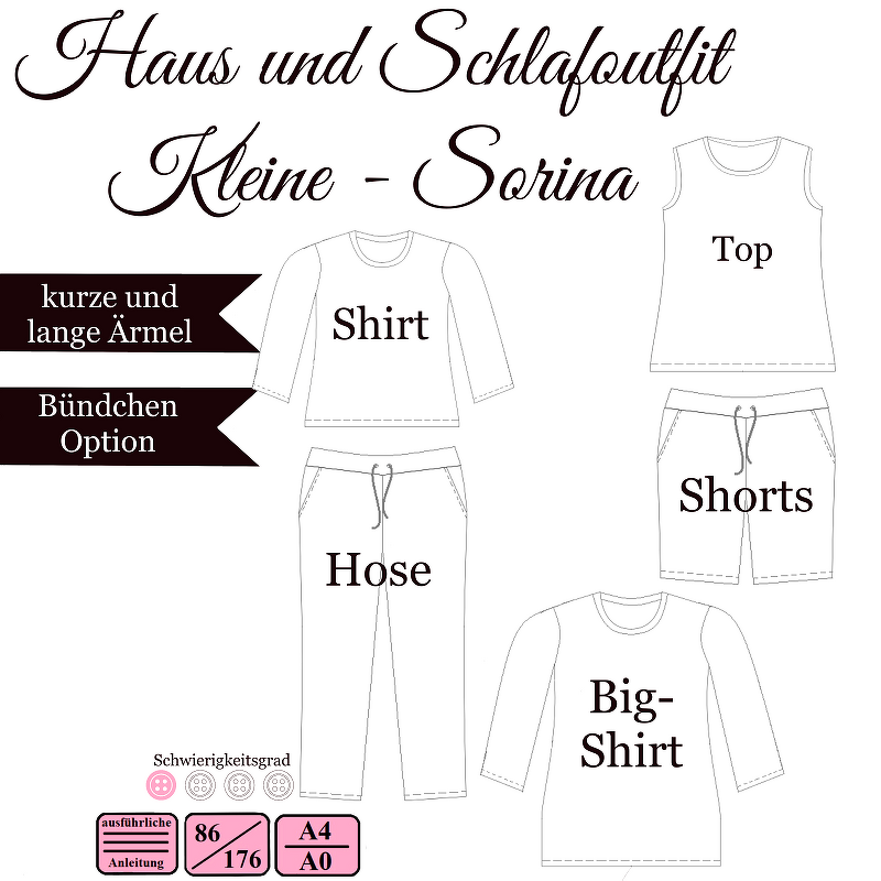Haus- und Schlafoutfit "Kleine Sorina" - Gr 86-176 - E-Book und Nähanleitung