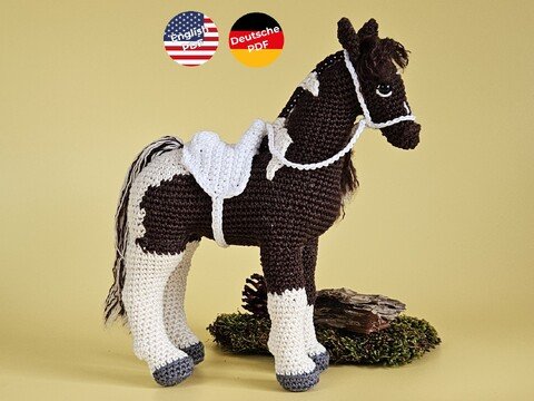 Realistisches Pferd Pedro mit Sattel und Zaumzeug - Amigurumi Häkeln