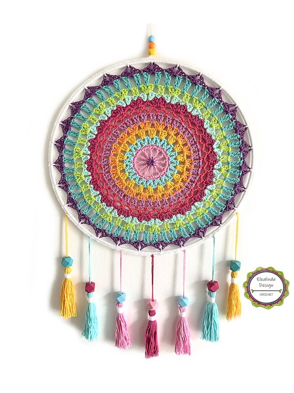 Häkelanleitung Traumfänger "Mandala Dreams", großes Mandala Wanddeko, PDF