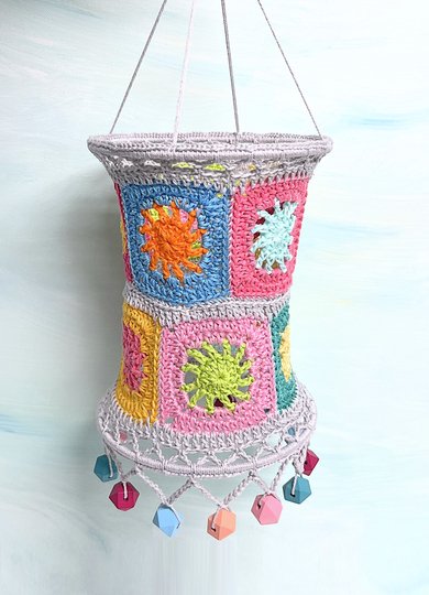 Crochet Pattern Sunrise Granny Square Lampions, cute lanterns, 2 sizes, PDF