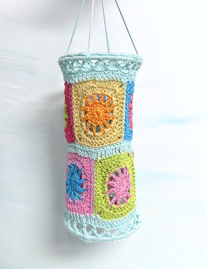 Crochet Pattern Sunrise Granny Square Lampions, cute lanterns, 2 sizes, PDF