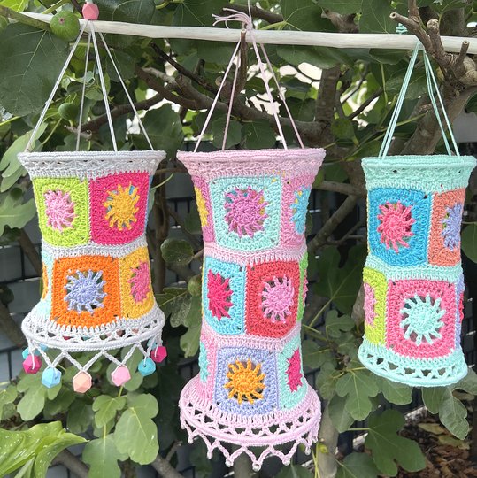 Crochet Pattern Sunrise Granny Square Lampions, cute lanterns, 2 sizes, PDF